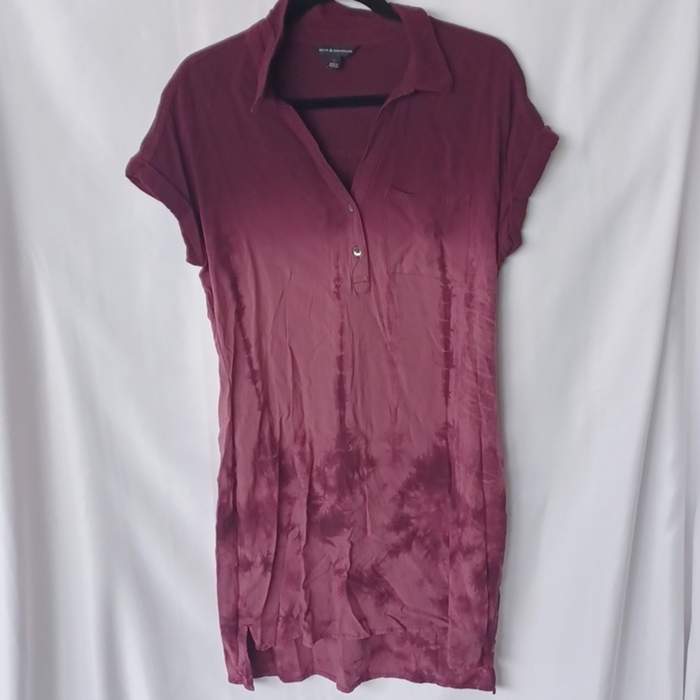 Rock & Republic short Sleeve shirt dress, Sz M, Ombre, Burgandy, 21" PTP, 33"L